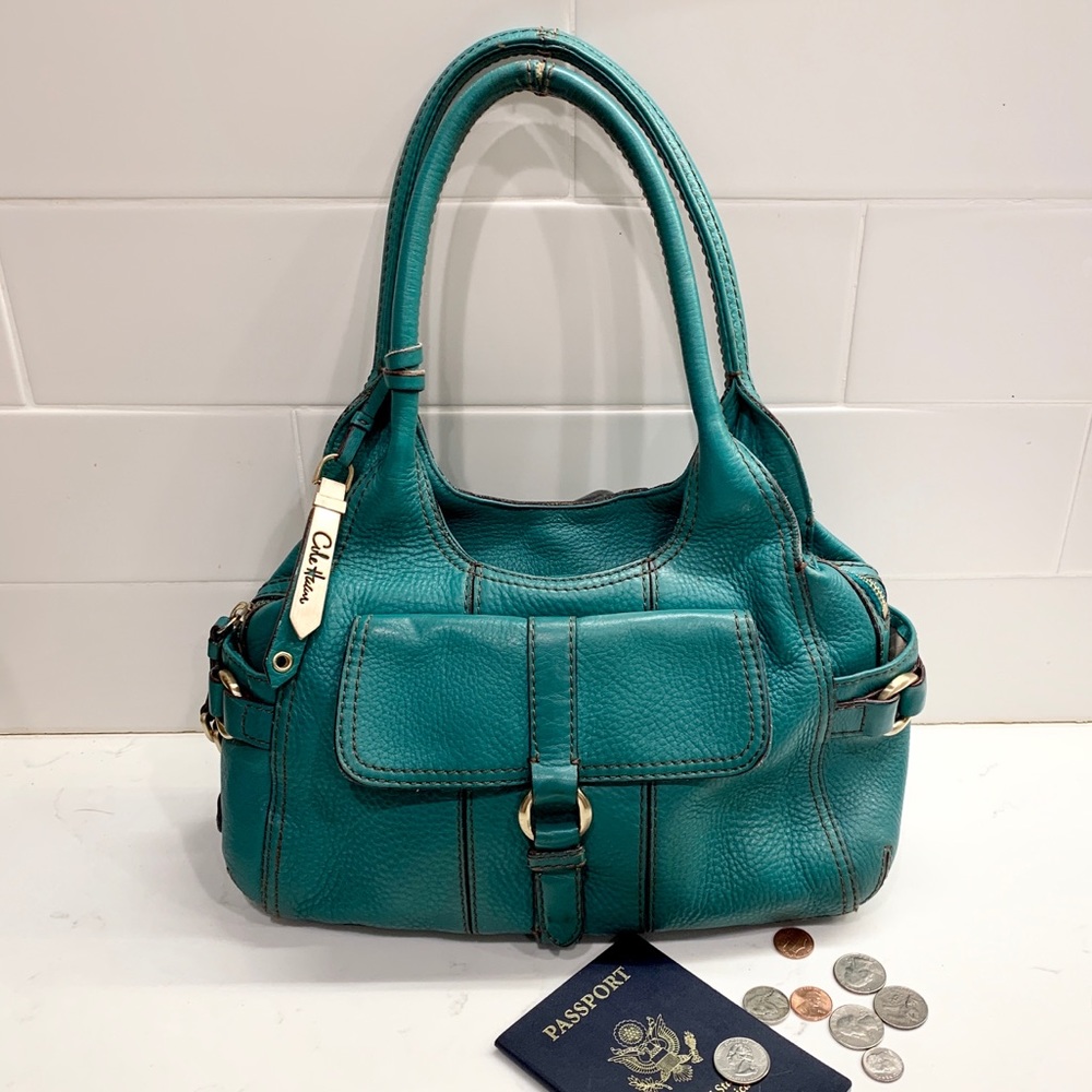 🎉HP🎉 COLE HAAN peacock green leather satchel 🎉